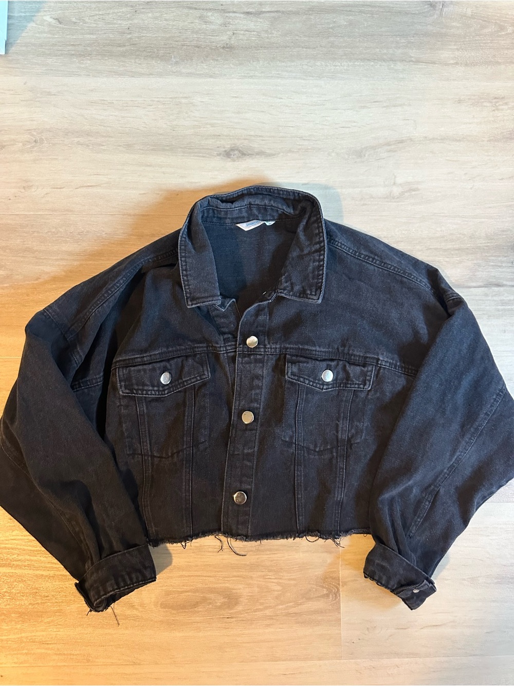Highway Jeans Black Cropped Denim Jacket with Raw Hem